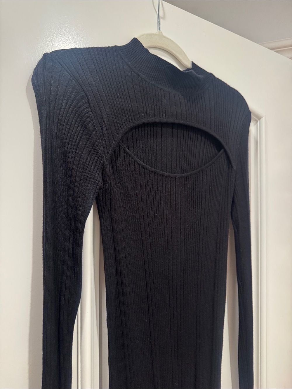 Black Ribbed Long Sleeve Cutout Sweater